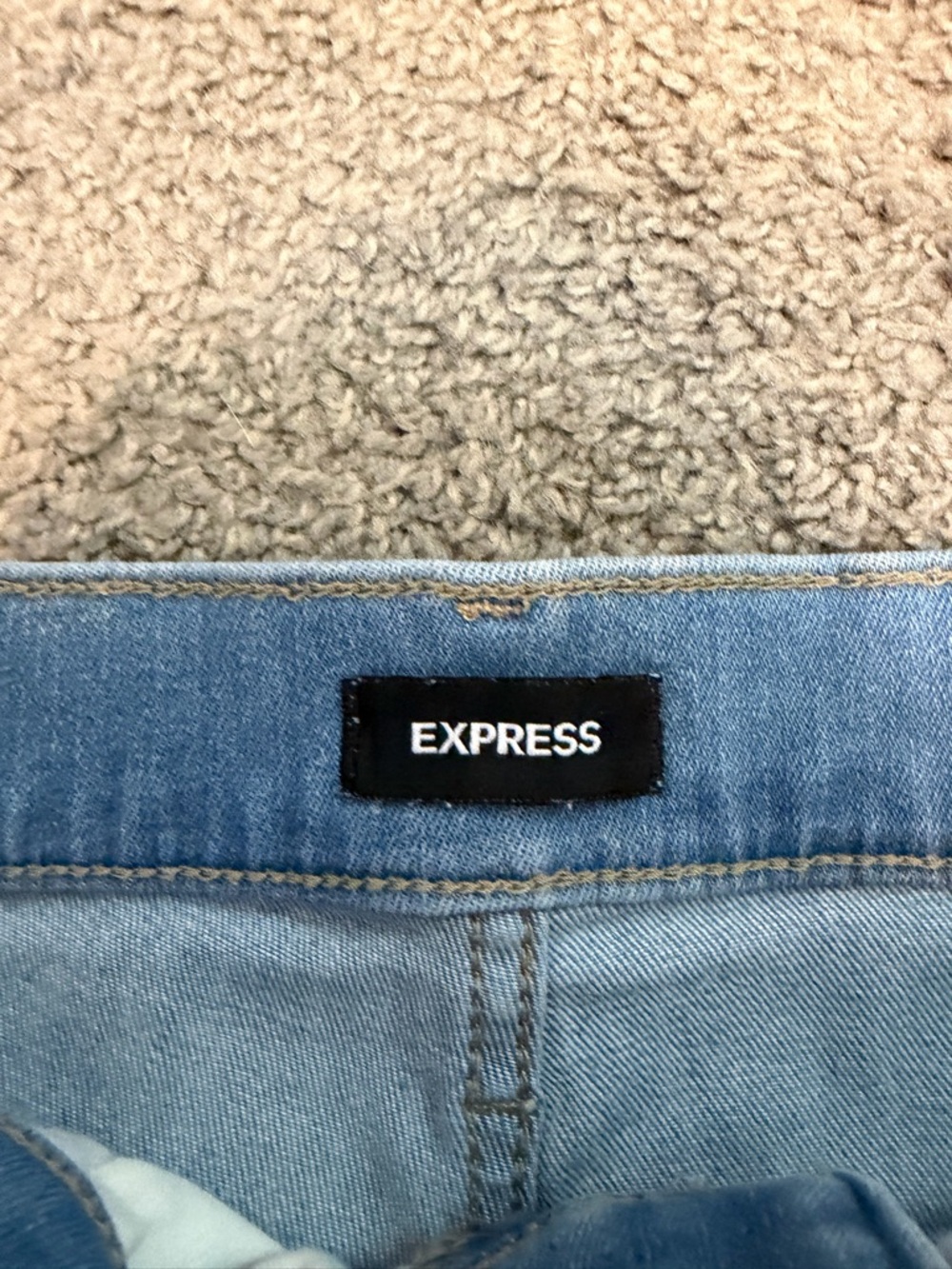 Express Light Blue Frayed Hem Denim Shorts - Picture 2 of 4